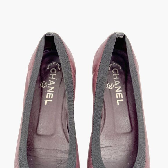 Chanel CC Ruffle Cap Toe Ballet Flats EU 37 US 6-6.5 Brown Burgundy Leather - Picture 5 of 15